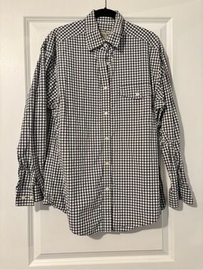 Eddie Bauer Navy and White Gingham Button-Down Shirt